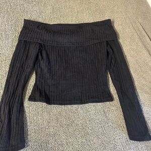 Black Off-Shoulder Ribbed Top
